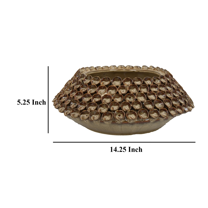 Benjara Rysa Vase- Glossy Brown Ceramic- Unique Coral Texture Design- 14 Inch