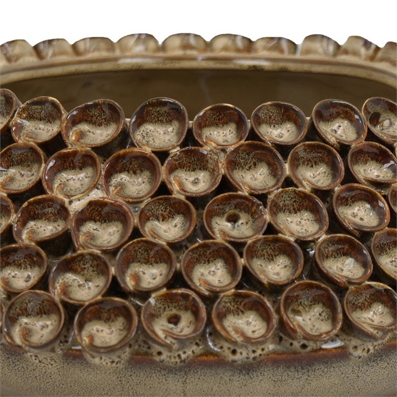 Benjara Rysa Vase- Glossy Brown Ceramic- Unique Coral Texture Design- 14 Inch