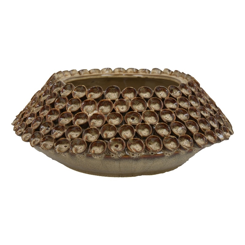 Benjara Rysa Vase- Glossy Brown Ceramic- Unique Coral Texture Design- 14 Inch