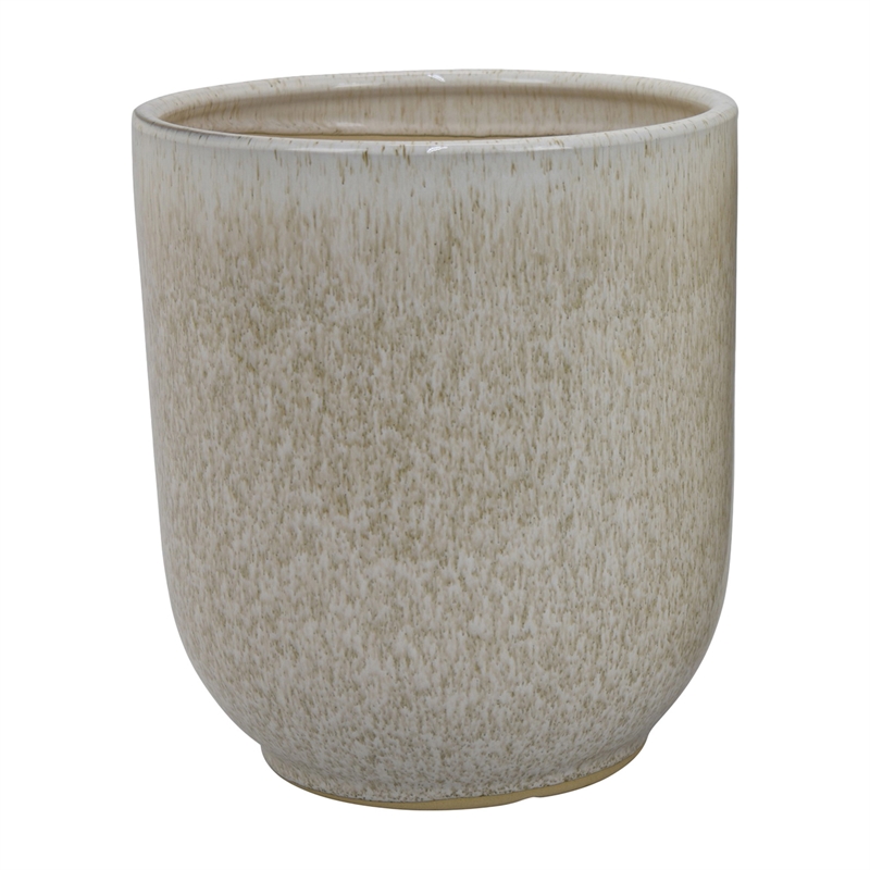 Benjara Lyna Accent Planter Set of 2- White Gray Ceramic Smooth Glossy Texture