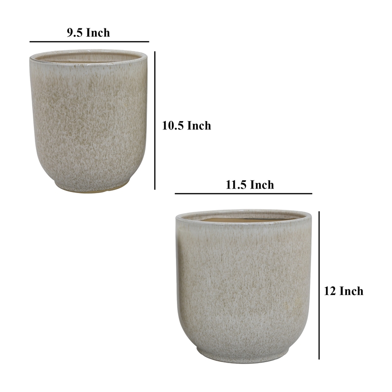 Benjara Lyna Accent Planter Set of 2- White Gray Ceramic Smooth Glossy Texture