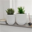 Benjara Lyna Accent Planter Set of 2- White Ceramic- Smooth Glossy Texture