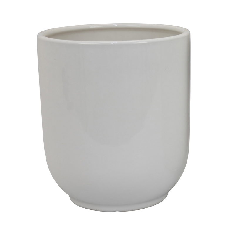 Benjara Lyna Accent Planter Set of 2- White Ceramic- Smooth Glossy Texture