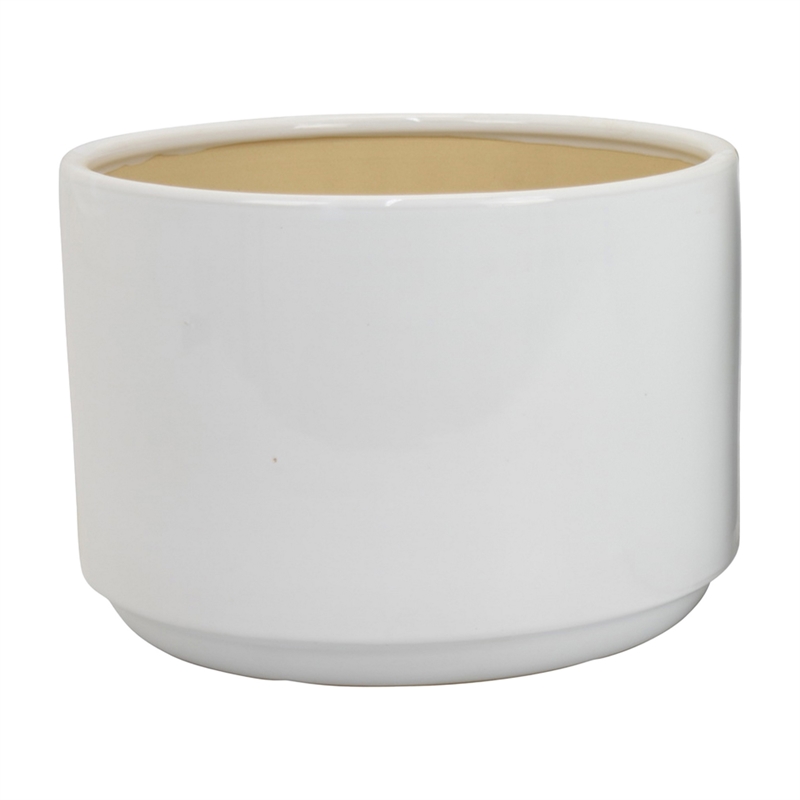 Benjara Accent Planter Set of 2- Wide Base- Modern Minimalist White Ceramic