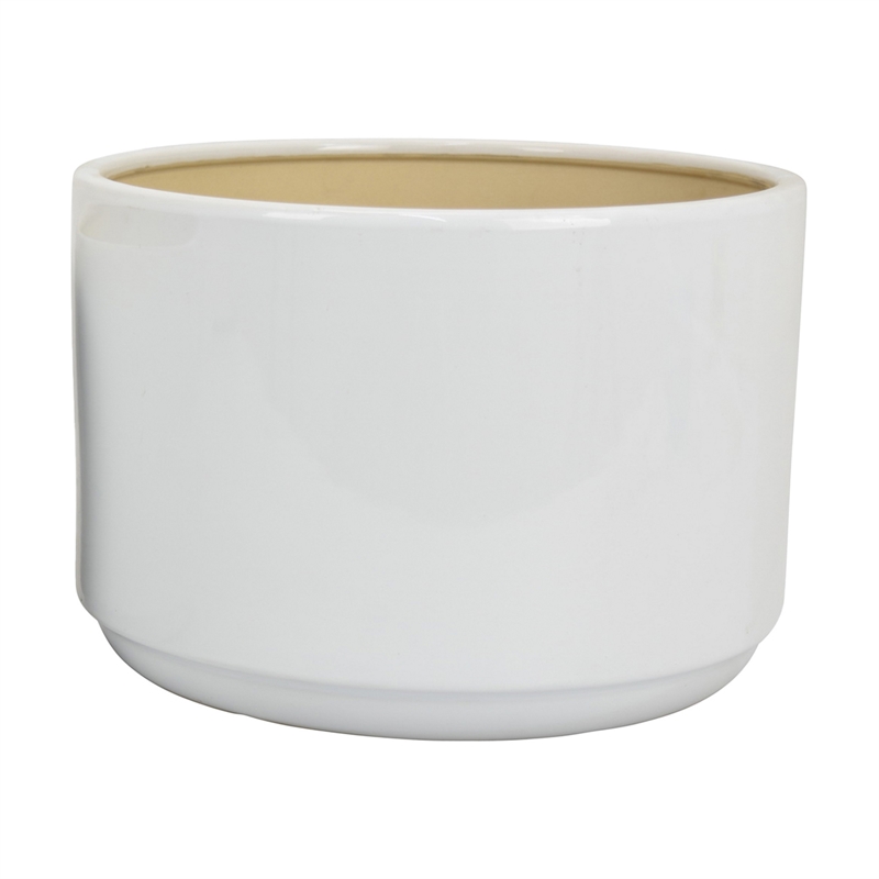 Benjara Accent Planter Set of 2- Wide Base- Modern Minimalist White Ceramic