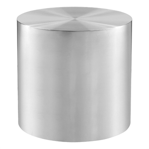 Benjara Rano Side End Table- 19&quot Silver Round Iron Top- Modern Drum Shape