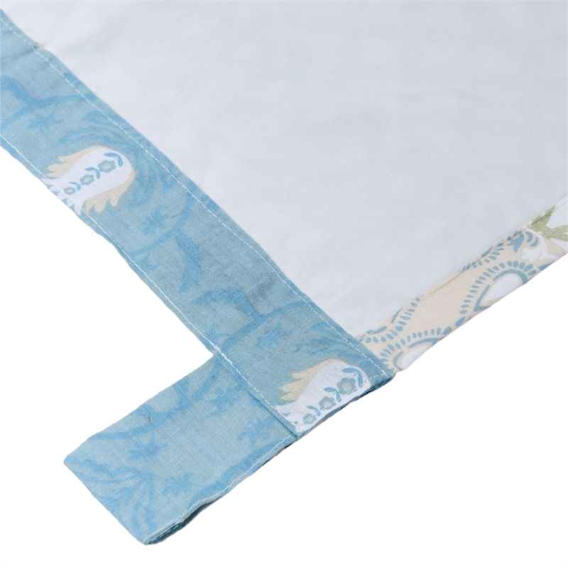 Benjara Ello 2 Panel Curtain Panel Set- Cotton White and Blue Geometric Print