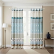 Benjara Ello 2 Panel Curtain Panel Set- Cotton White and Blue Geometric Print
