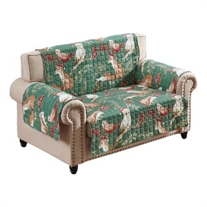 Benjara Lowa Loveseat Slipcover- Reversible Polyester- Green Red Festive Theme