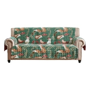 Benjara Lowa Sofa Slipcover- Reversible- Polyester- Green- Red Festive Theme
