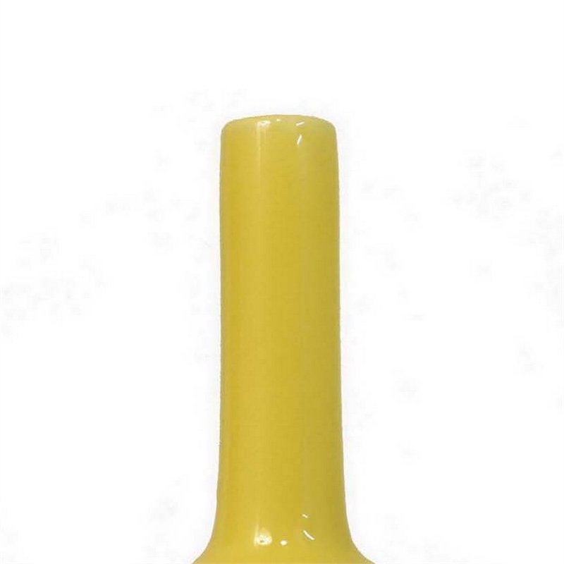 Benjara Remi Flower Vase- Narrow Neck- Yellow Ceramic w Floral Motifs- 16 Inch