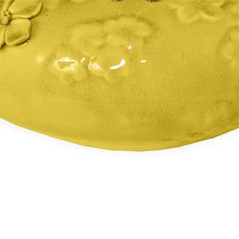 Benjara Remi Flower Vase- Decorative Yellow Ceramic w Floral Motifs- 12 Inch