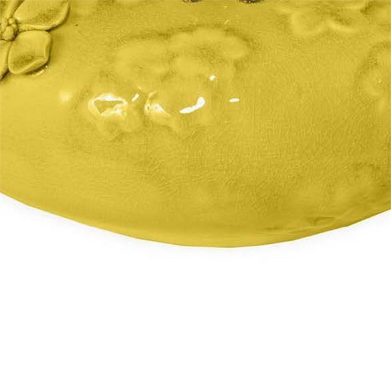 Benjara Remi Flower Vase- Decorative Yellow Ceramic w Floral Motifs- 12 Inch