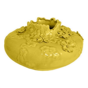 Benjara Remi Flower Vase- Decorative Yellow Ceramic w Floral Motifs- 12 Inch
