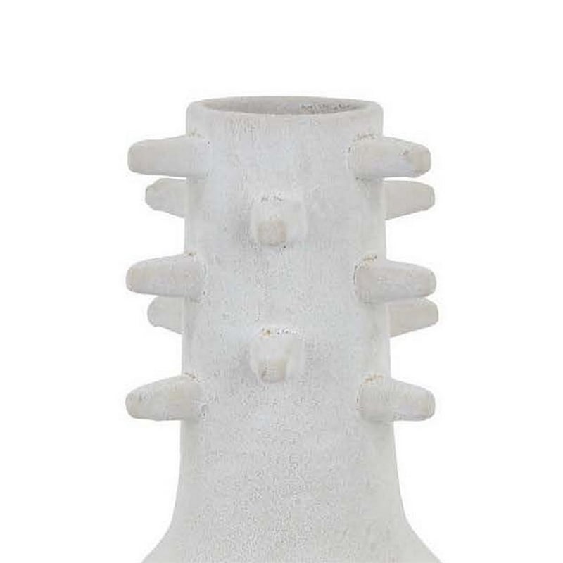 Benjara Enya Flower Vase- Spiked Narrow Neck- Brown White Ceramic- 15 Inch