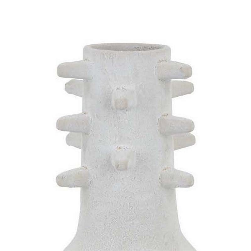 Benjara Enya Flower Vase- Spiked Narrow Neck- Brown White Ceramic- 15 Inch