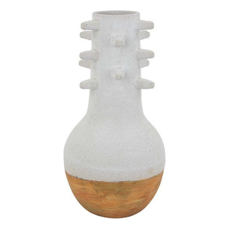 Benjara Enya Flower Vase- Spiked Narrow Neck- Brown White Ceramic- 15 Inch