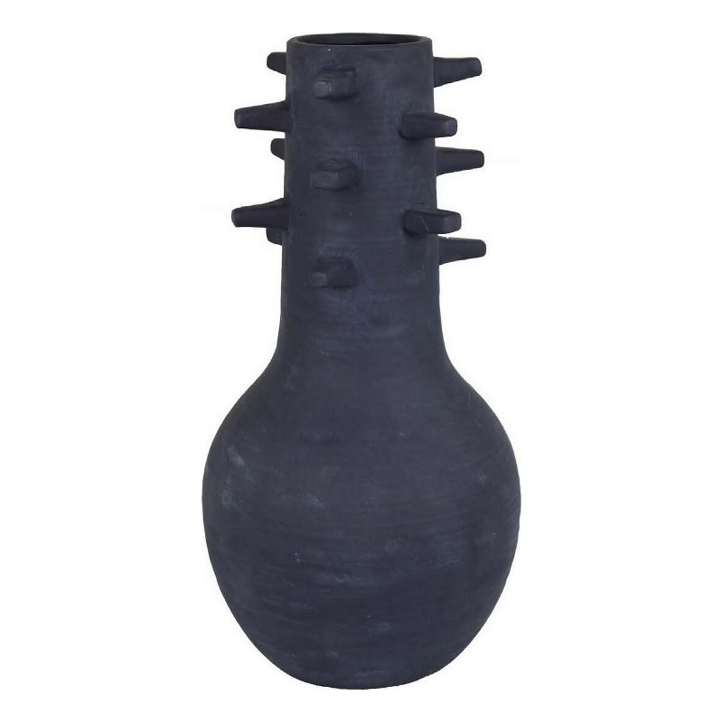 Benjara Enya Flower Vase- 3D Spiked Accent Narrow Neck- Black Ceramic- 18 Inch