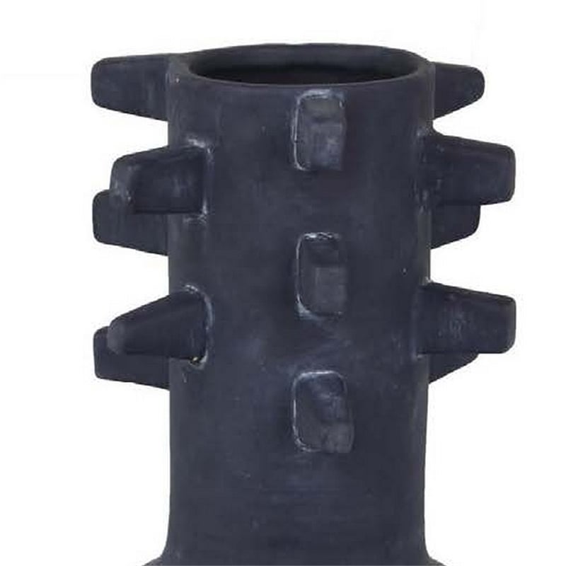 Benjara Enya Flower Vase- 3D Spike Accent Narrow Neck- Black Ceramic- 15 Inch