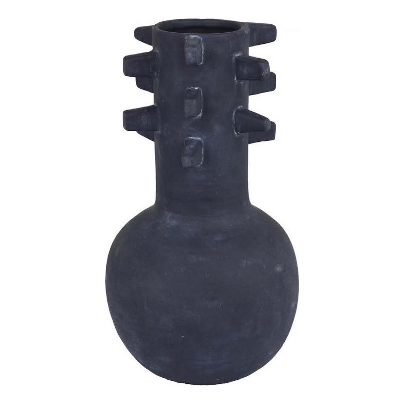 Benjara Enya Flower Vase- 3D Spike Accent Narrow Neck- Black Ceramic- 15 Inch