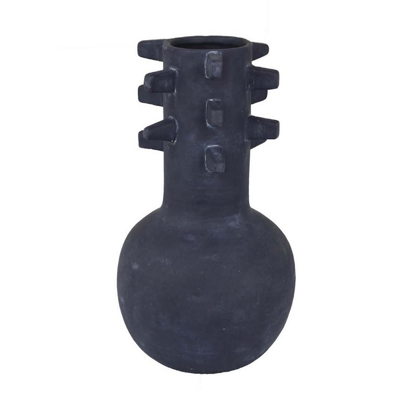 Benjara Enya Flower Vase- 3D Spike Accent Narrow Neck- Black Ceramic- 15 Inch