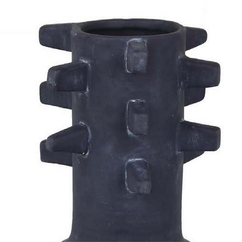 Benjara Enya Flower Vase- 3D Spike Accent Narrow Neck- Black Ceramic- 15 Inch