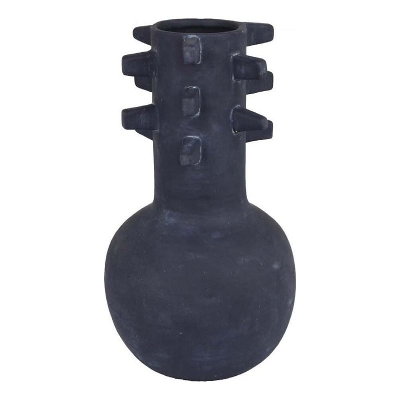 Benjara Enya Flower Vase- 3D Spike Accent Narrow Neck- Black Ceramic- 15 Inch