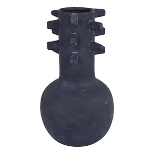 Benjara Enya Flower Vase- 3D Spike Accent Narrow Neck- Black Ceramic- 15 Inch