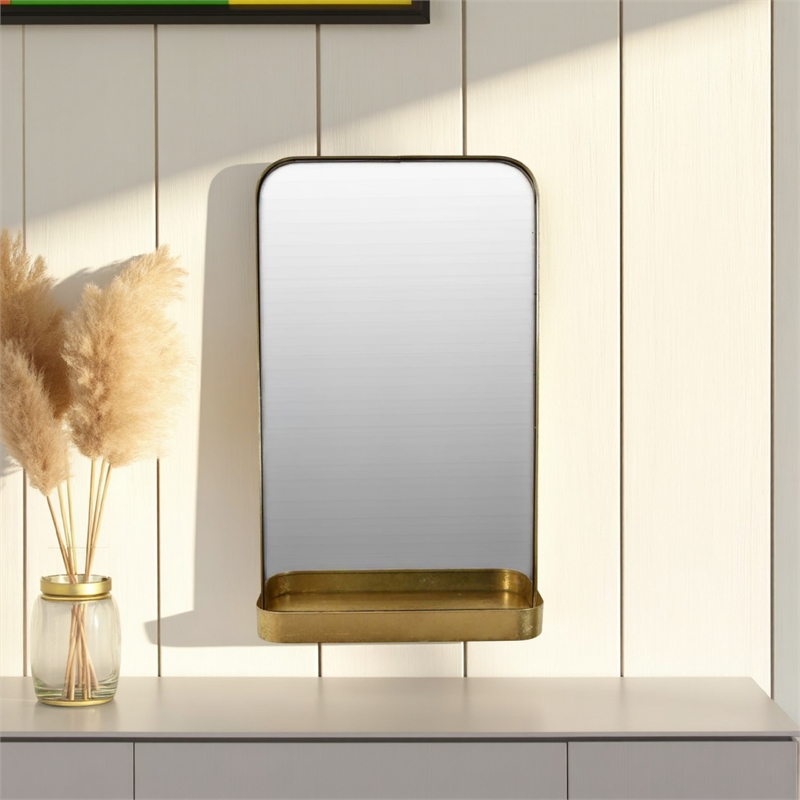 Benjara Feno Decorative Wall Mirror w Rack- Portrait Style 30