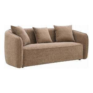 Benjara Keina Sofa- 3 Accent Pillows- Modern Soft Brown Chenille- 79 Inch
