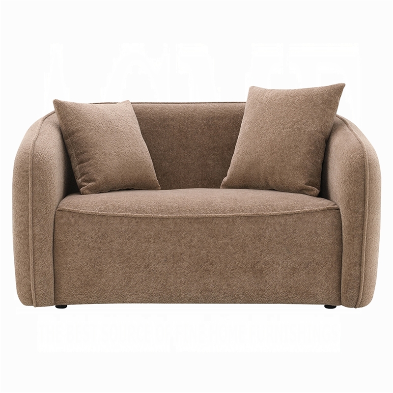 Benjara Keina Loveseat- 2 Accent Pillows- Modern Soft Brown Chenille- 57 Inch