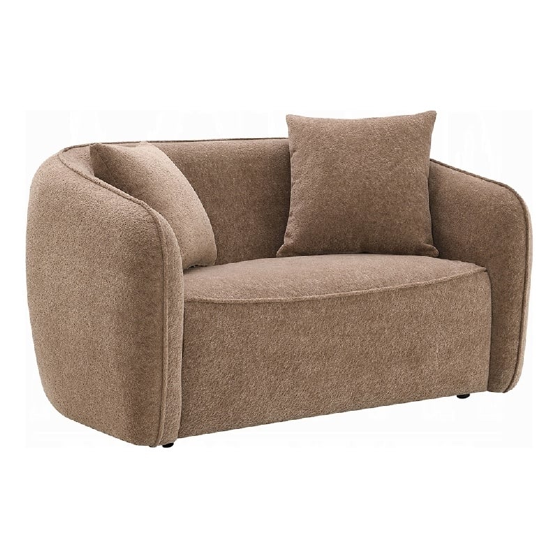 Benjara Keina Loveseat- 2 Accent Pillows- Modern Soft Brown Chenille- 57 Inch