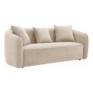 Benjara Keina Sofa- 3 Accent Pillows- Rounded Back- Beige Chenille- 79 Inch