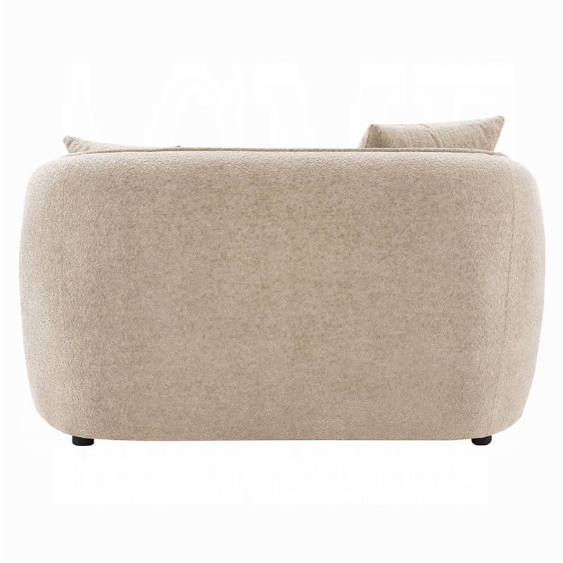 Benjara Keina Loveseat- 2 Accent Pillows- Rounded Back- Beige Chenille 57 Inch