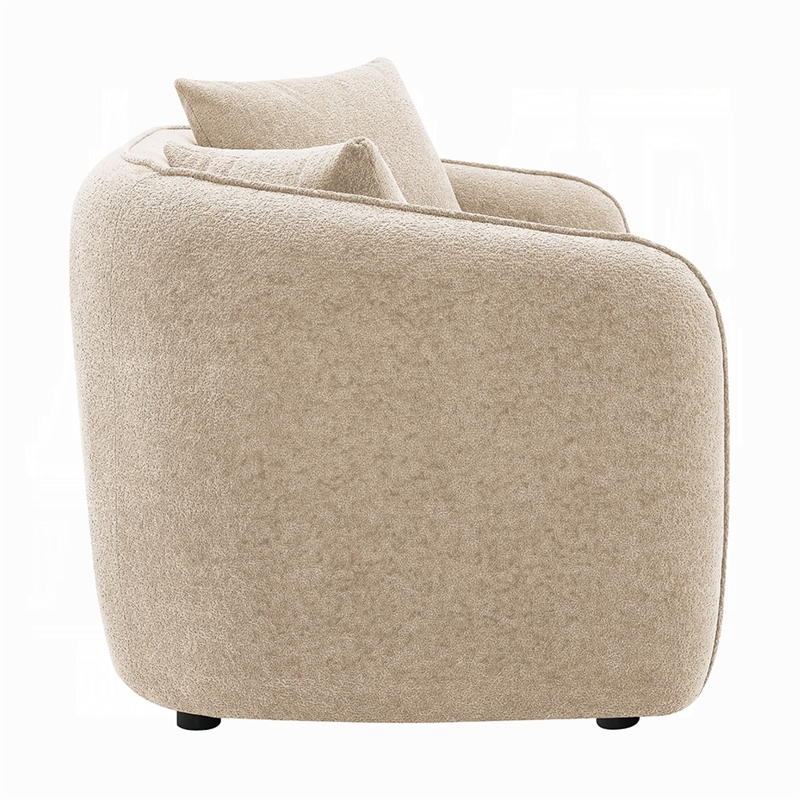 Benjara Keina Loveseat- 2 Accent Pillows- Rounded Back- Beige Chenille 57 Inch
