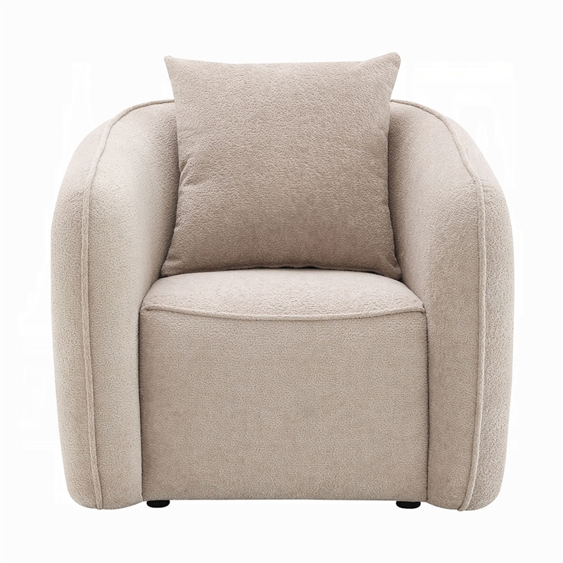 Benjara Keina Accent Armchair- Modern Beige Chenille- 1 Plush Back Pillow