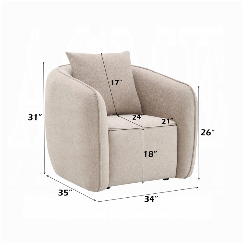 Benjara Keina Accent Armchair- Modern Beige Chenille- 1 Plush Back Pillow