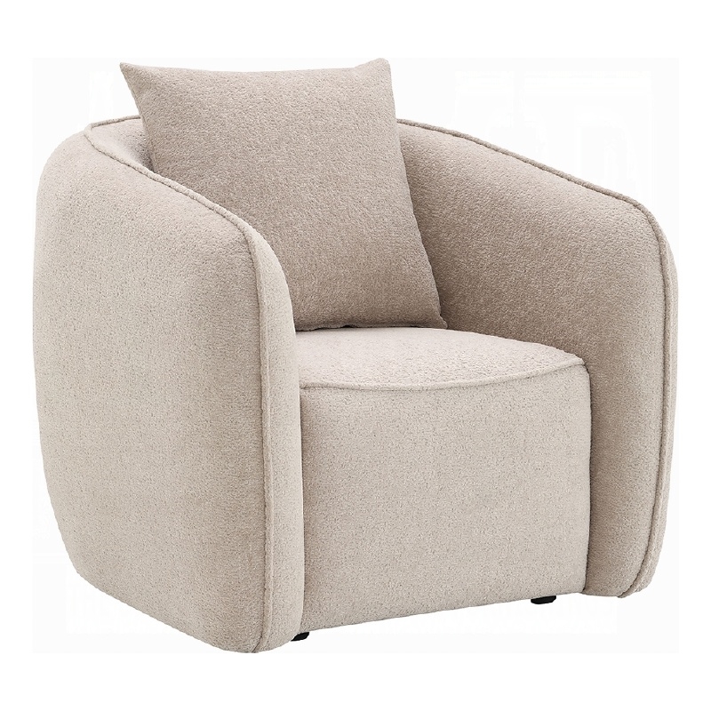 Benjara Keina Accent Armchair- Modern Beige Chenille- 1 Plush Back Pillow