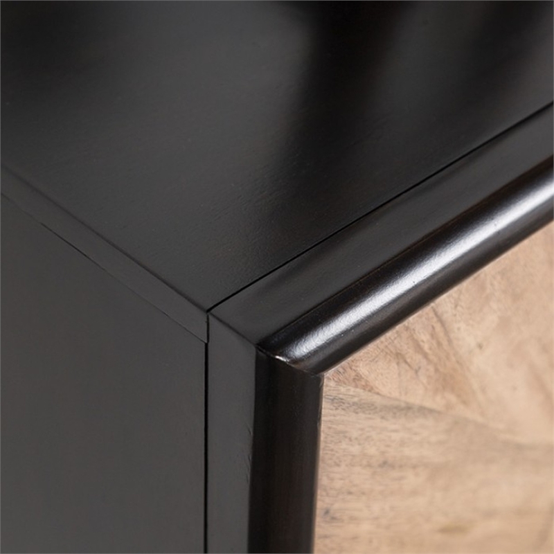 Benjara Lucas Sideboard Buffet Console- 4 Doors- Black Brown Wood- 72 Inch