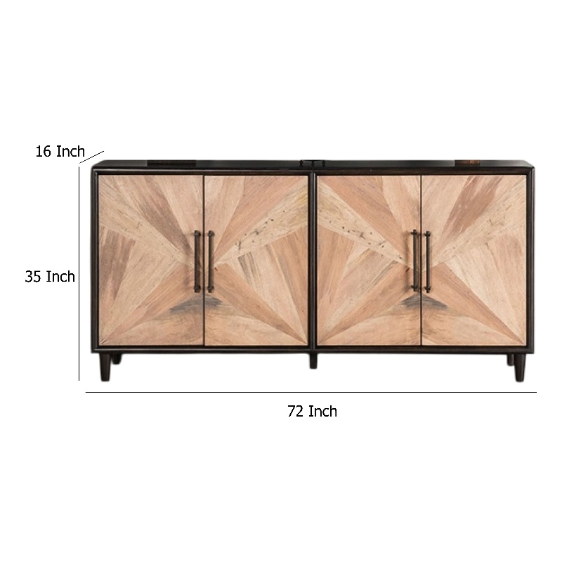 Benjara Lucas Sideboard Buffet Console- 4 Doors- Black Brown Wood- 72 Inch