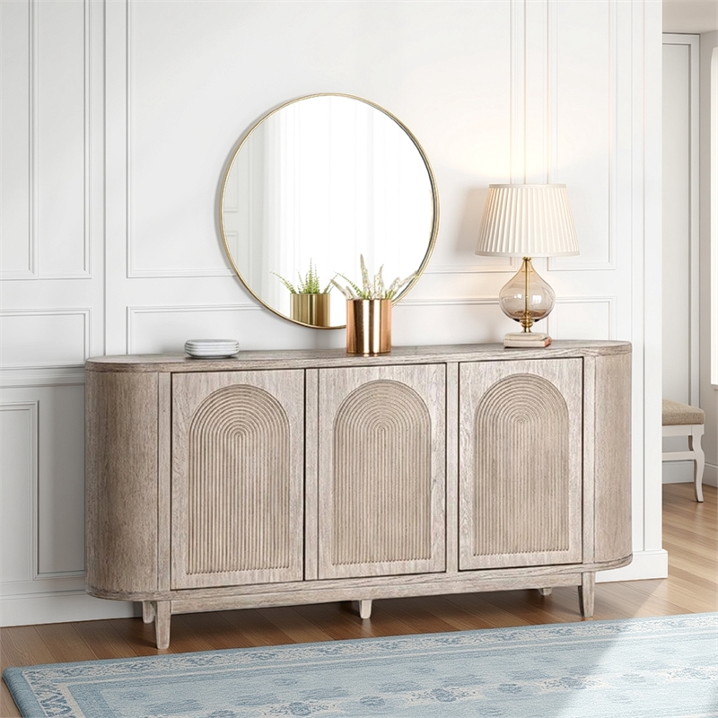 Benjara Zoko Sideboard Buffet Console- Arched Design Doors- 77