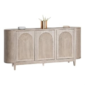Benjara Zoko Sideboard Buffet Console- Arched Design Doors- 77&quot White Wood