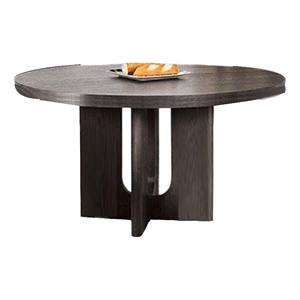 Benjara Zoko Round Dining Table- Pedestal Base- Ash Gray- Solid Wood 54 Inch