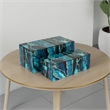 Benjara Dory Decorative Box Set of 2- Deep Blue Black Faux Marble Accent Glass