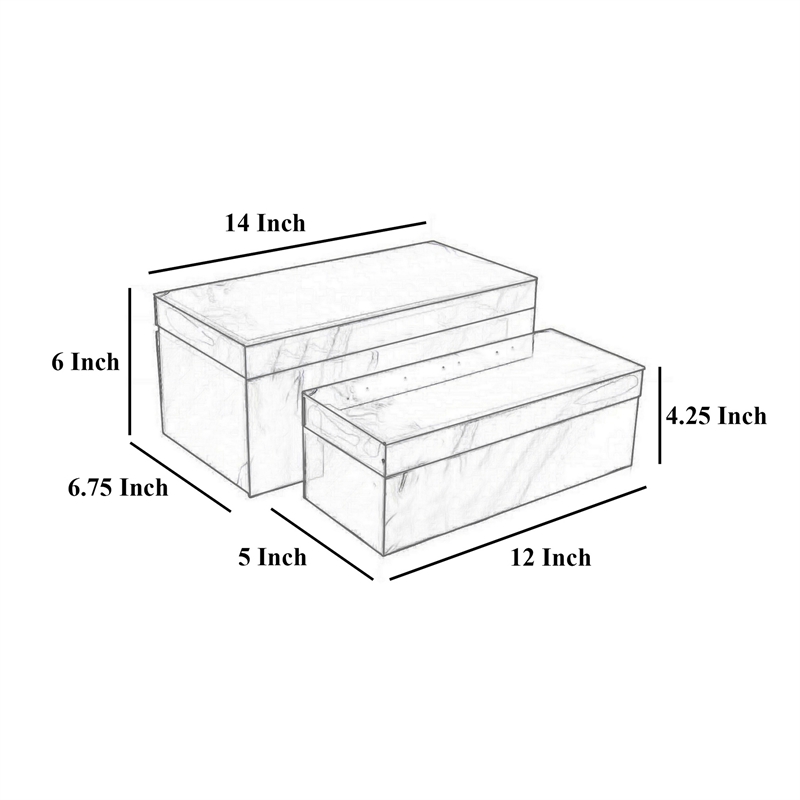 Benjara Dory Decorative Box Set of 2- Pink Gold Faux Agate Stone Accent Glass