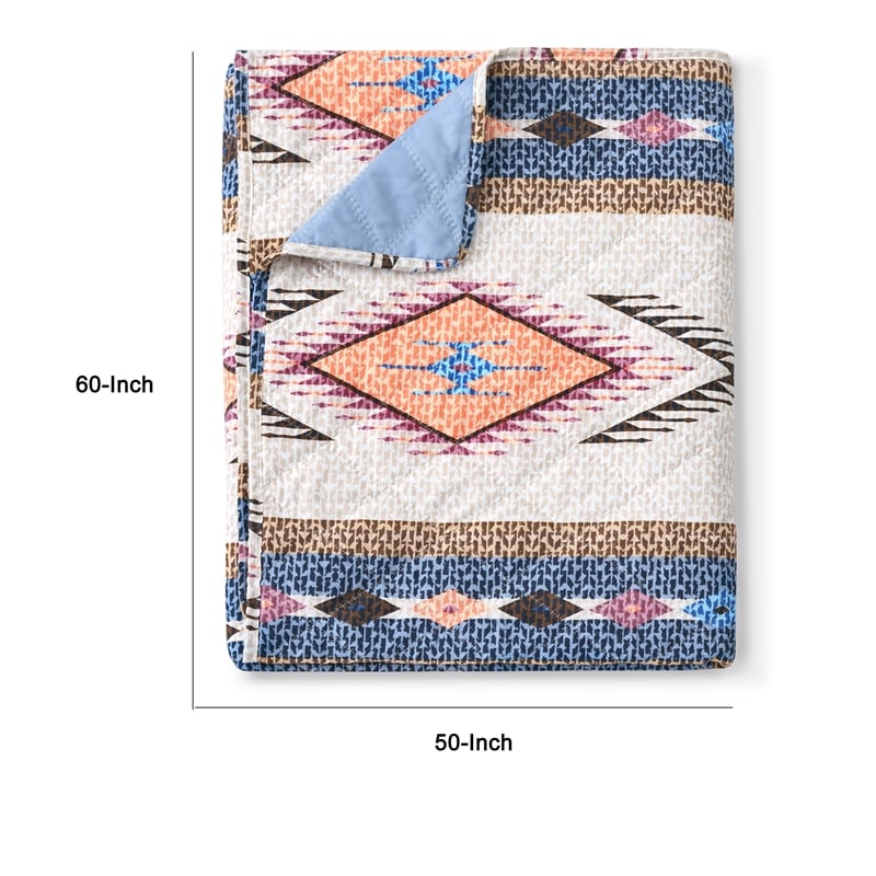 Benjara Yeno Throw Blanket- 50x60- Polyester- Multicolor Southwestern Design