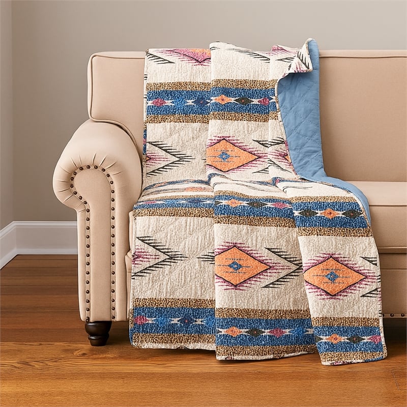 Benjara Yeno Throw Blanket- 50x60- Polyester- Multicolor Southwestern Design
