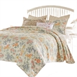 Benjara Loso 2pc Twin Size Quilt Set- Soft White Floral Pattern- Reversible