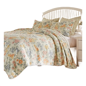Benjara Loso 2pc Twin Size Quilt Set- Soft White Floral Pattern- Reversible