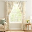 Benjara Loso 2 Panel Curtain Set- Microfiber- Soft White Green Floral Pattern